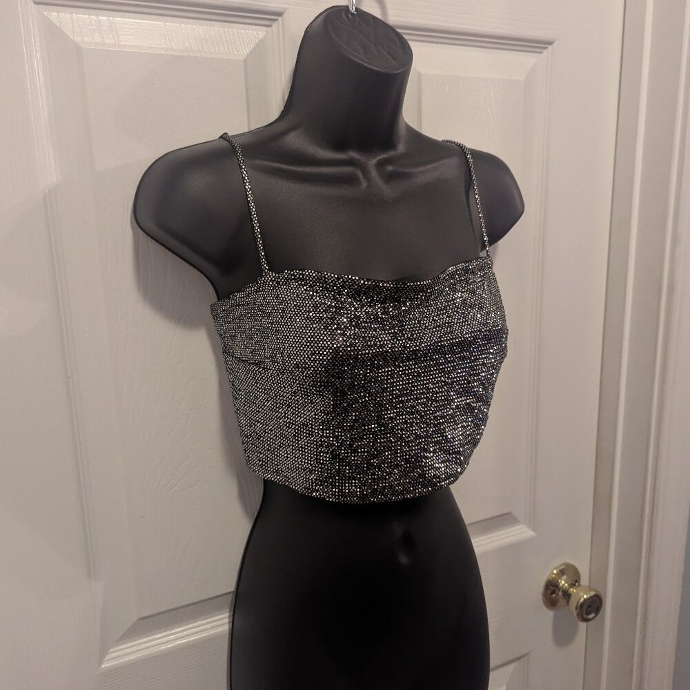 NWT H&M sparkly silver and black crop top - large